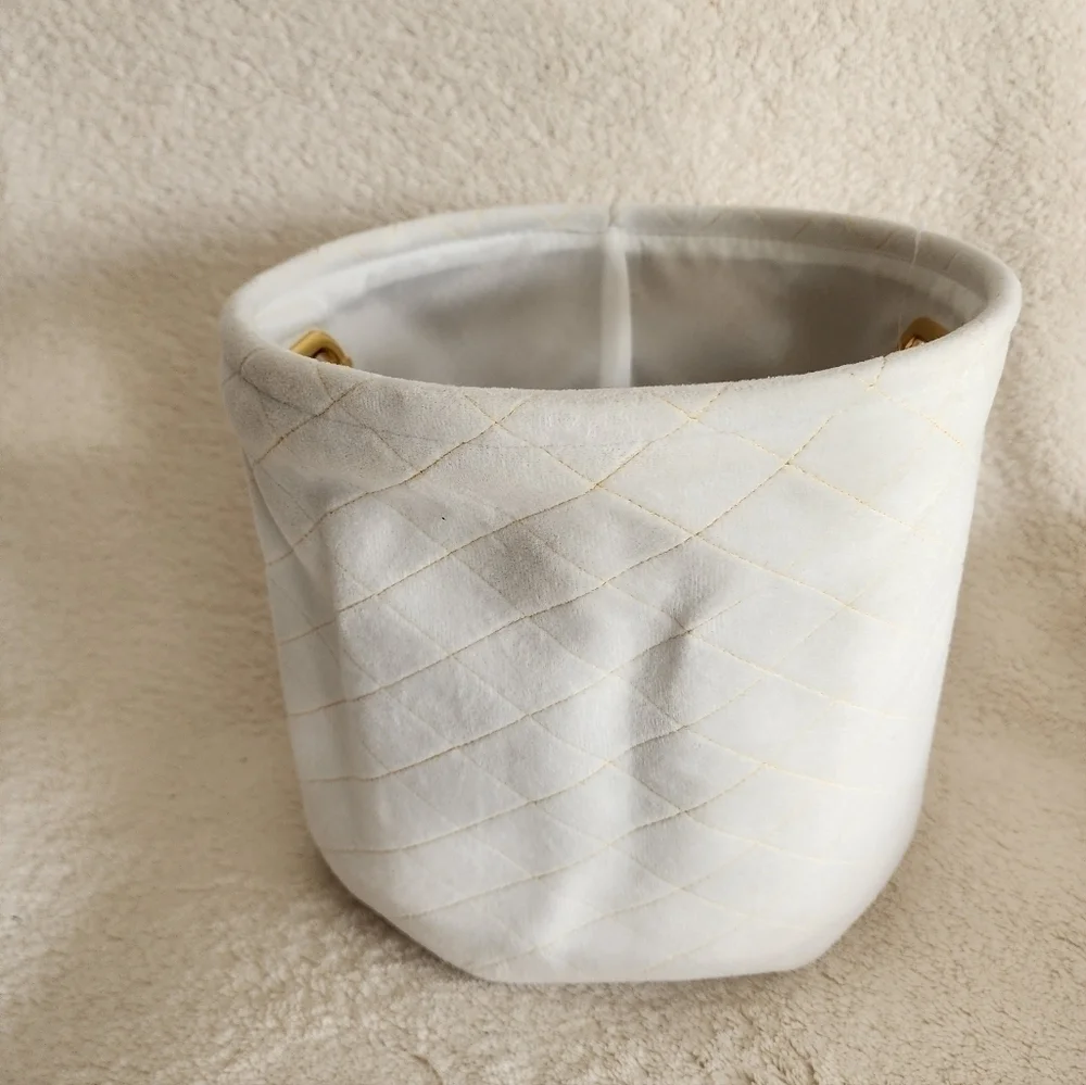 New holiday Storage Home Decor White & Gold Velvet Collapsible Basket Organizer